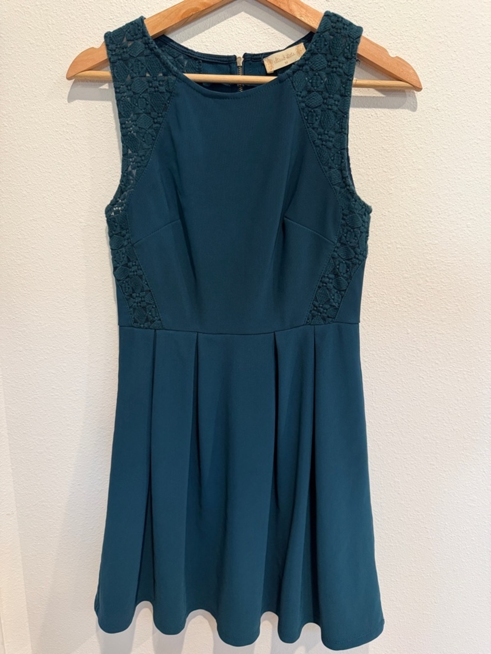 Altar'd State Teal Lace-Panel Fit & Flare Mini Dress
